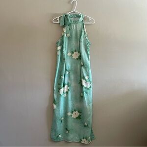 Mint Green Halter Tie Midi Dress White Begonia Floral – Size Small Like New